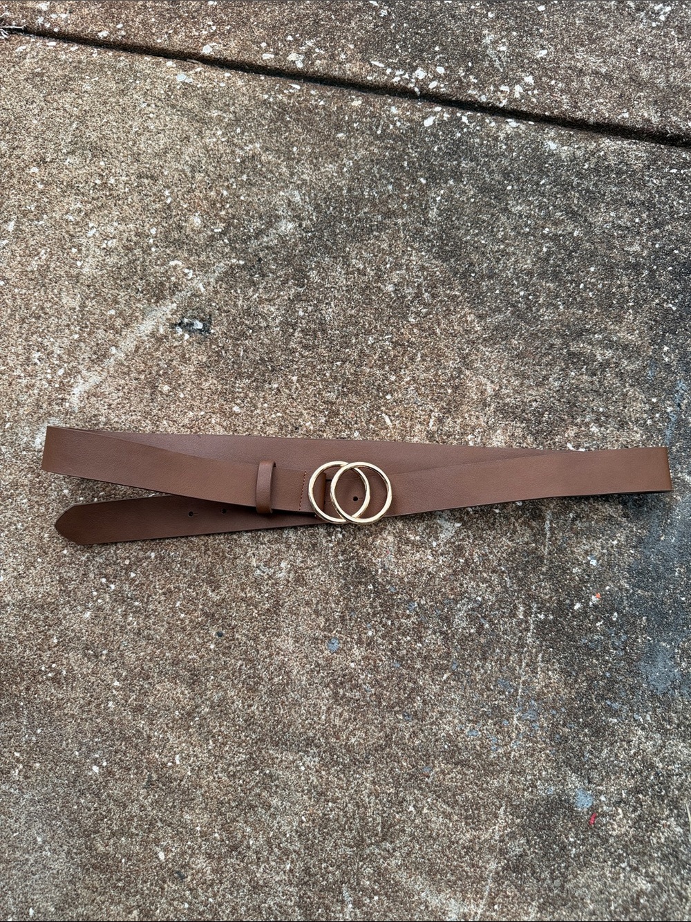 Brown Women's Faux Leather Belt with Double Ring Buckle lg/xl